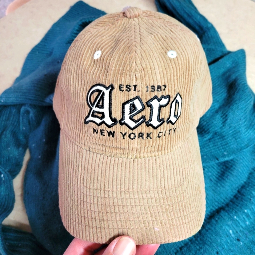 Aero women one size corduroy logo hat tan color
